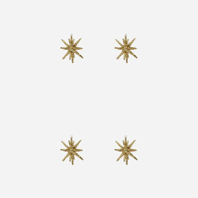 Set of 4 Star Burst Ornament, White Silver or Golden, Handmade Glass Tree Bauble from House Doctor
