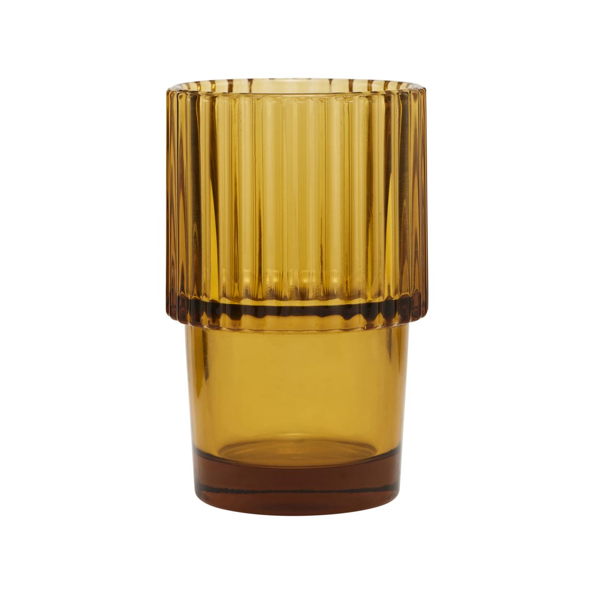 House Doctor Rills amber drinking glass with fluted upper and smooth tapered base, a warm everyday tumbler for stylish table settings