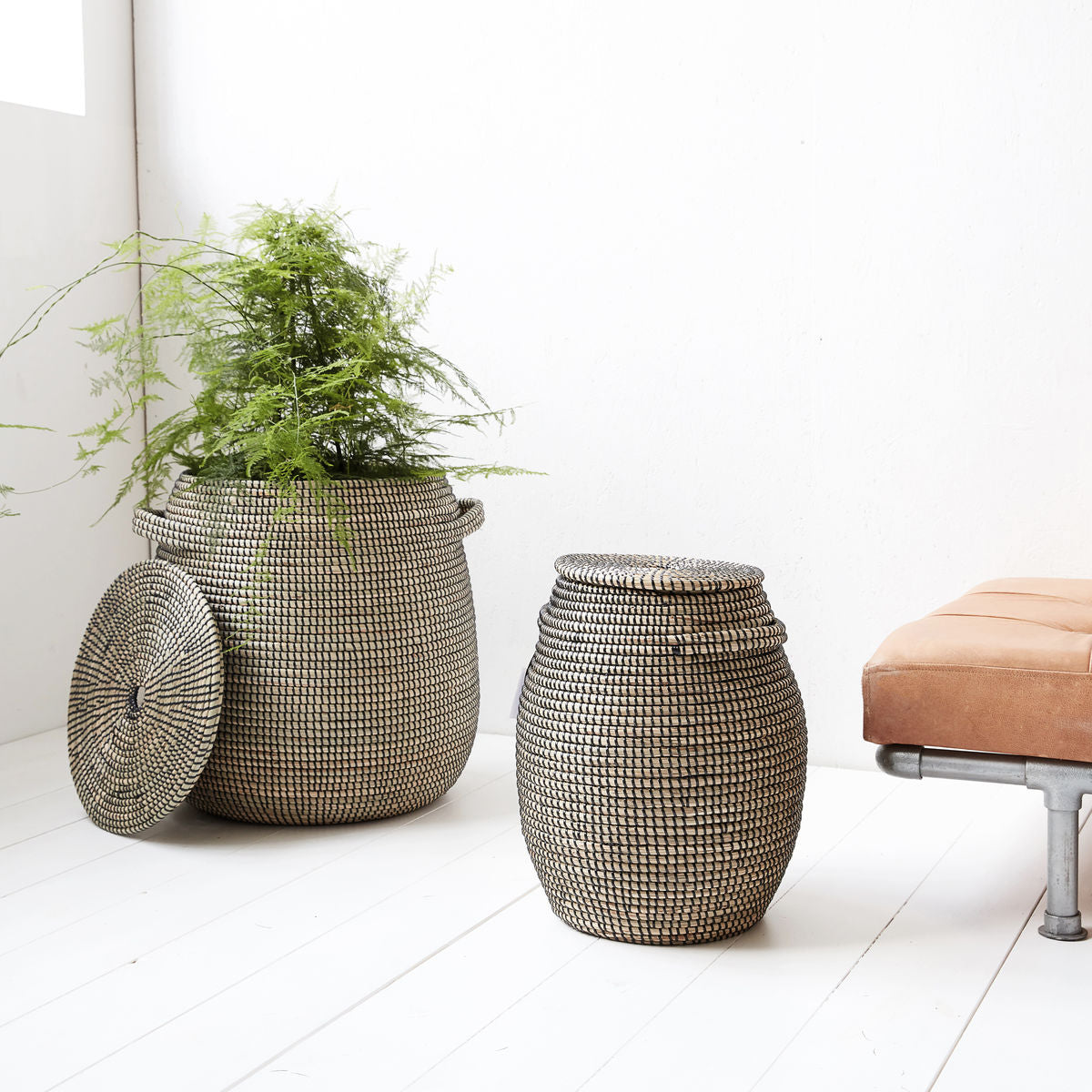 Seagrass Baskets, Effect, Laundry Baskets, Black/Natural by House Doctor