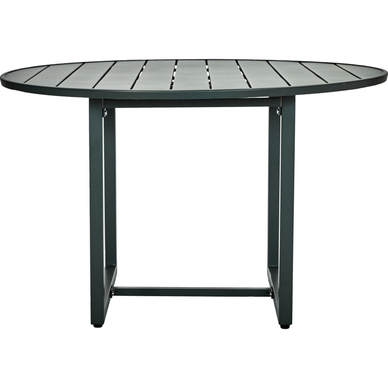 Minimalist 120cm garden table in matte green finish for outdoor dining