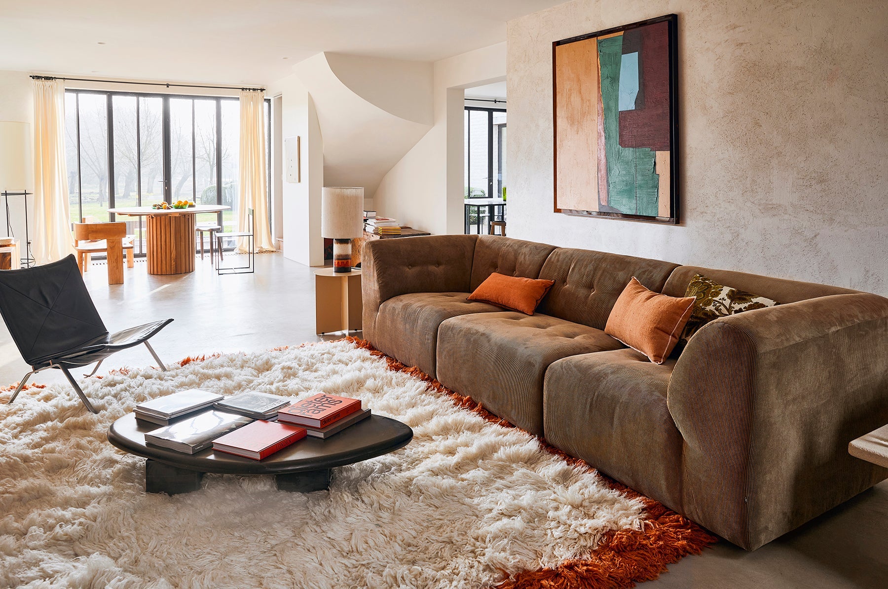 Fluffy Square Rug, Retro Summers by HKLIVING, 250x250cm White Cream Orange