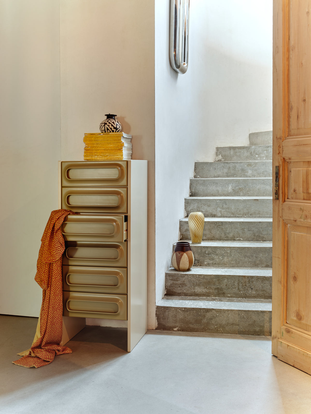 Lifestyle shot of the Space Drawer Cabinet in Sage-Cream by HKLIVING styled in a room setting