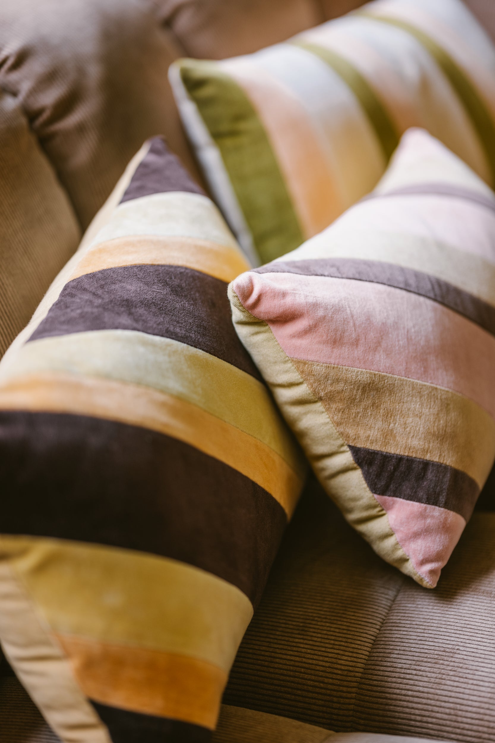 Striped Velvet Cushion, Sunkissed, 50x30cm, HKLIVING, Pink Brown Beige