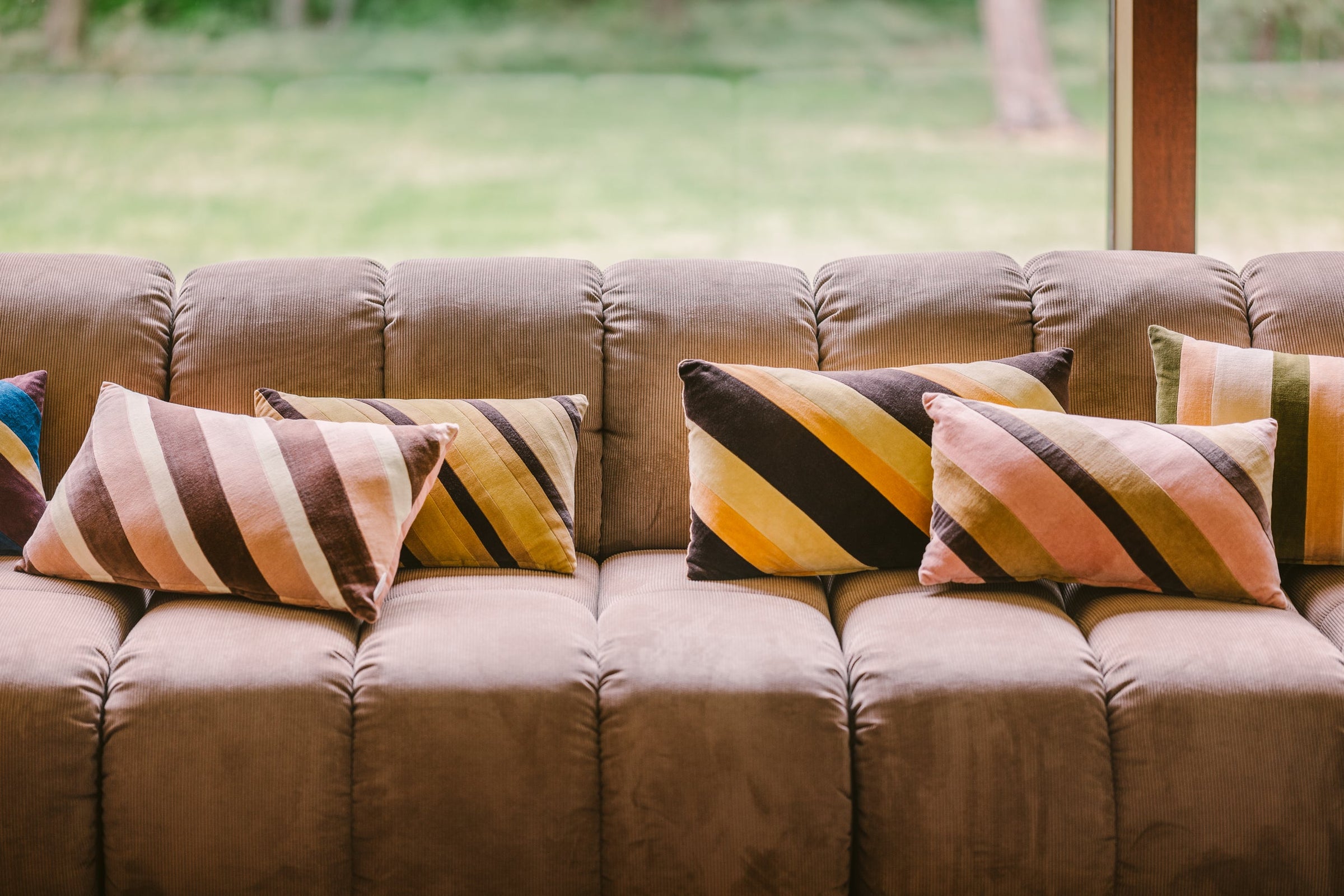 Striped Velvet Cushion, Sunkissed, 50x30cm, HKLIVING, Pink Brown Beige