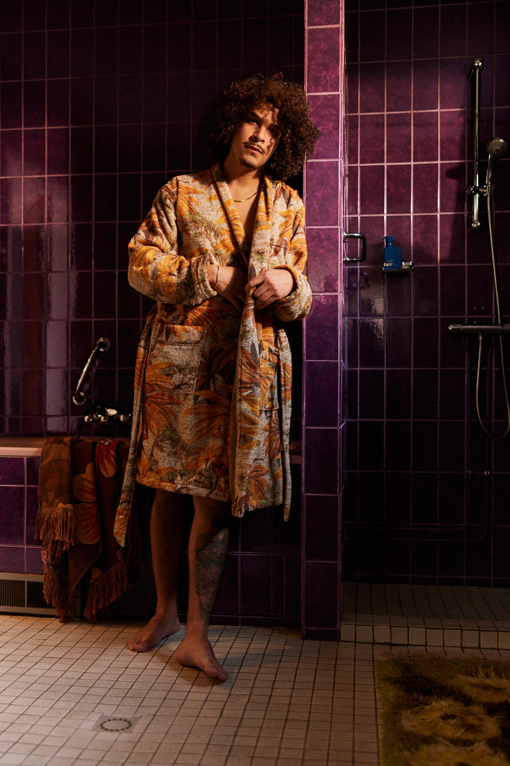 HKLIVING Palmae Bathrobe – Tropical Jacquard Cotton Housecoat (2 Sizes)