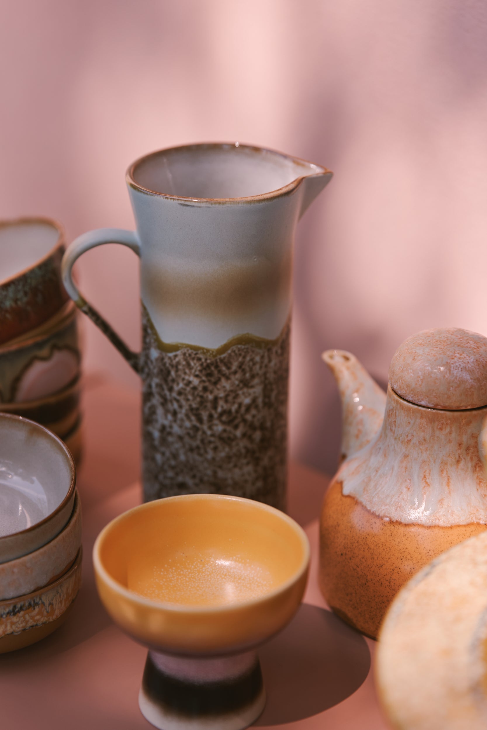 HKLIVING 70s Ceramic Jug - 21.5 x 13.5cm - Shell White & Taupe - Tall Narrow Jug