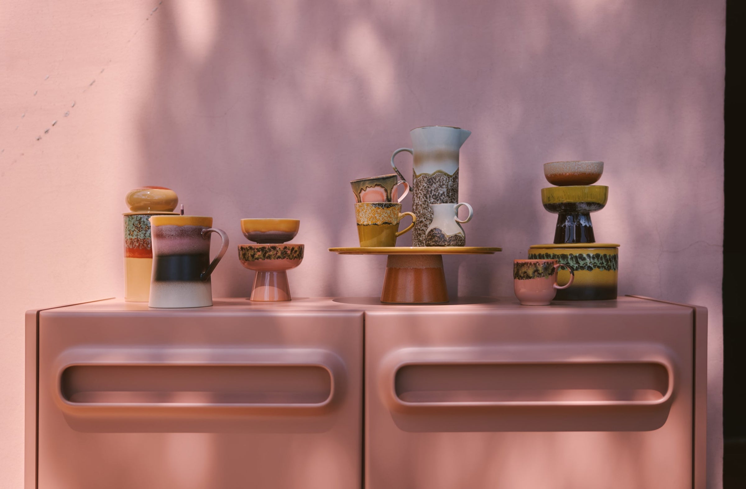 Ceramic Tea Pot, Pink Yellow Black, Sunset from 70s Collection by HKLIVING