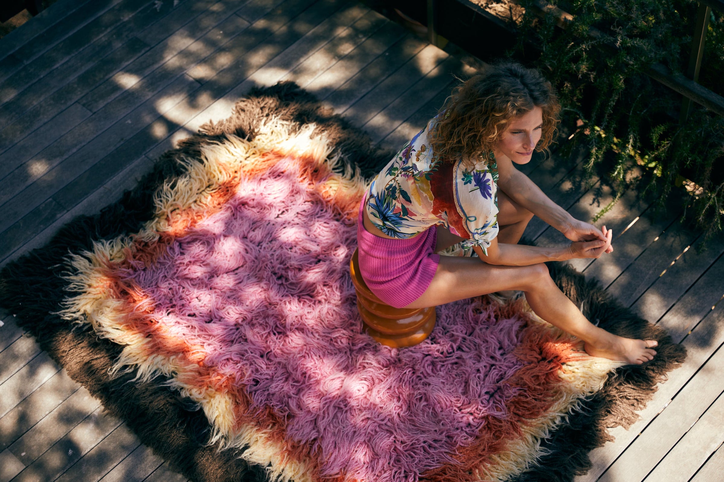 Fluffy Rug, Downtown by HKLIVING, 120x180cm Rectangular Rug, Pink Brown Yellow Orange