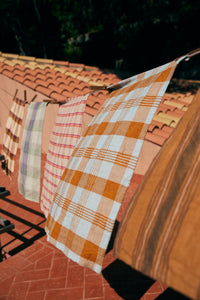 HKLIVING Vida Check Tea Towels, 50 x 70cm - Multicolour, Strawberry Cream, Amber Blue