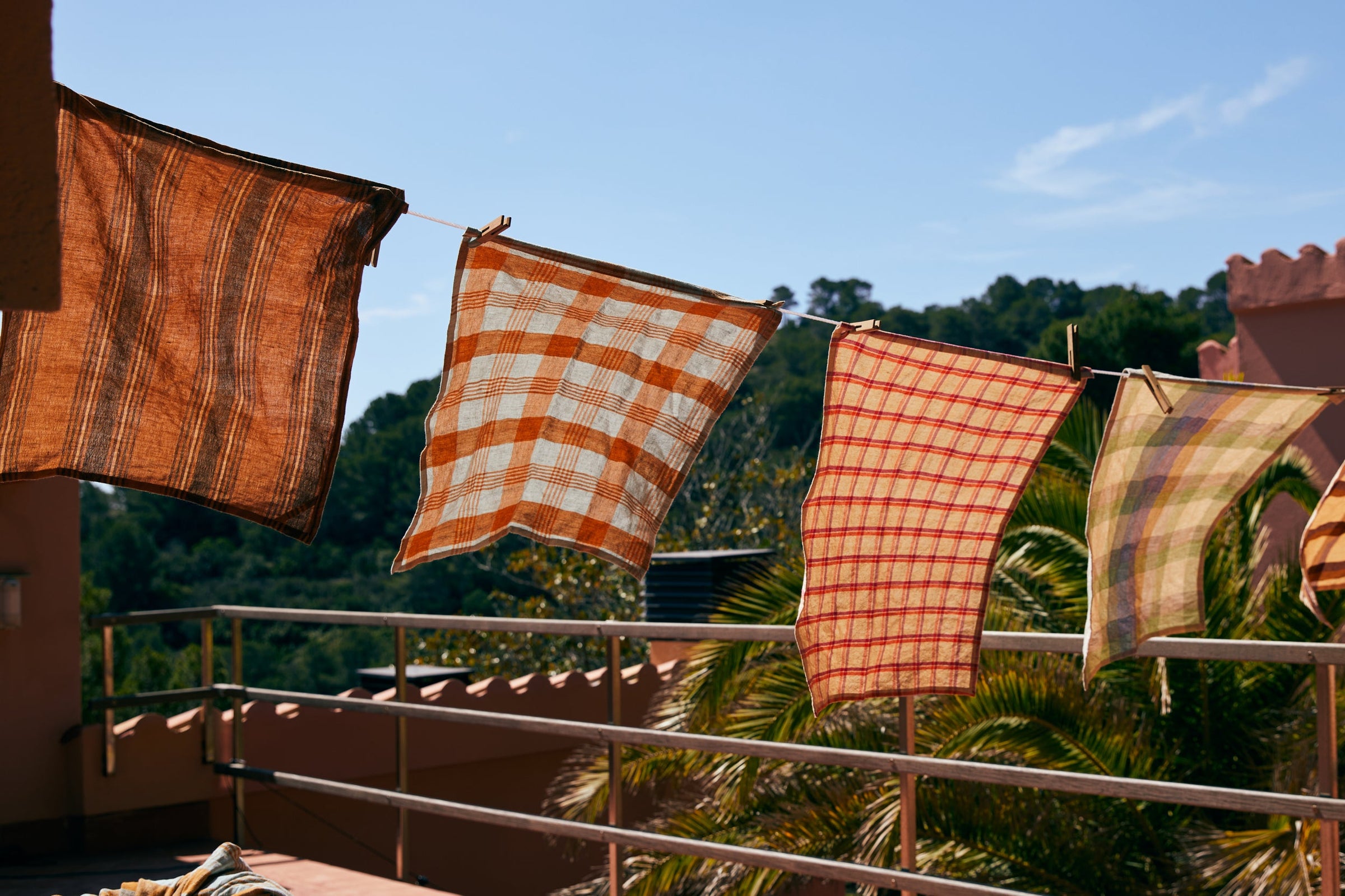 HKLIVING Vida Striped Tea Towels, 50 x 70cm - Sand Cream, Amber Grey