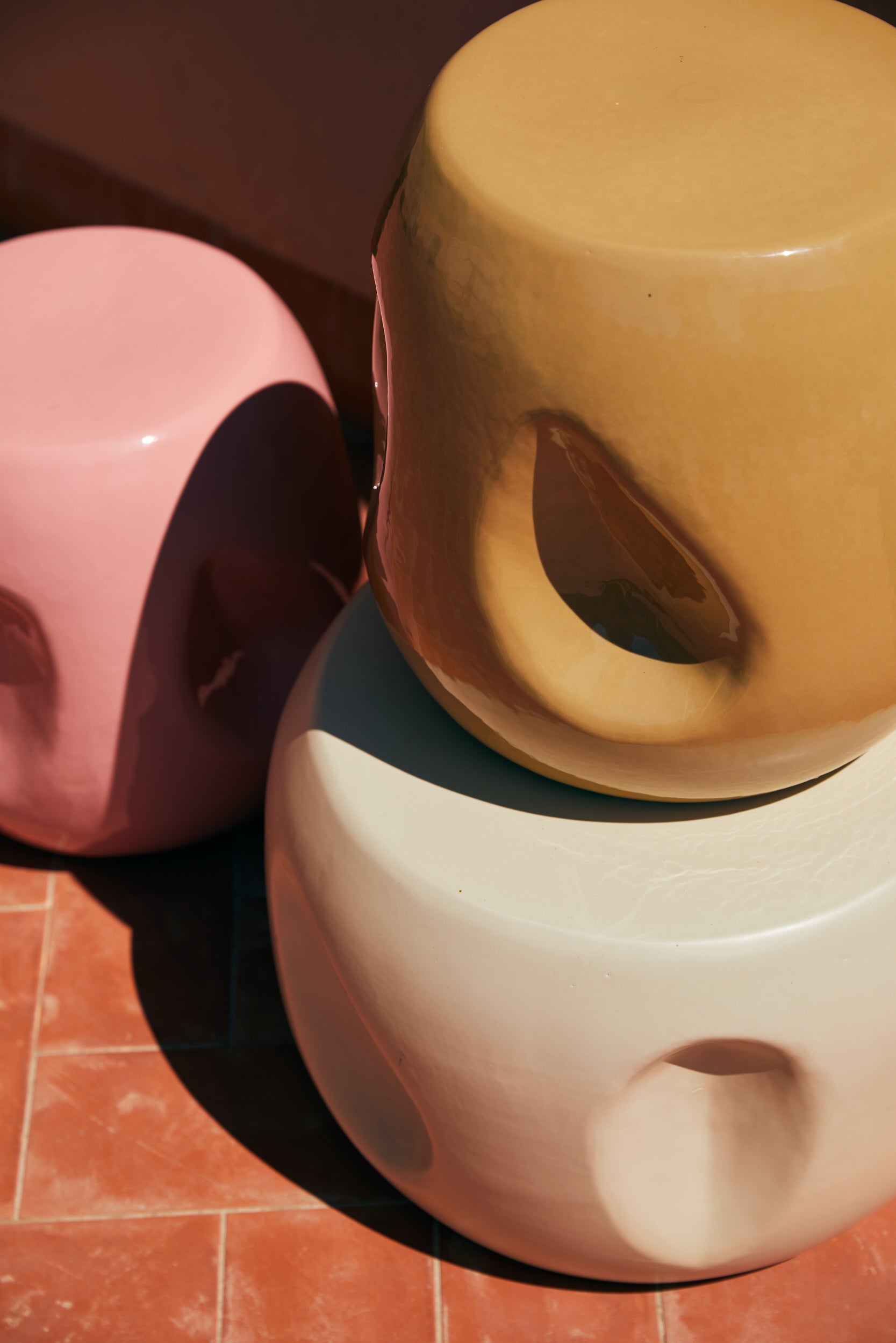 Mustard Ceramic Side Table, Sand, Currents by HKLIVING