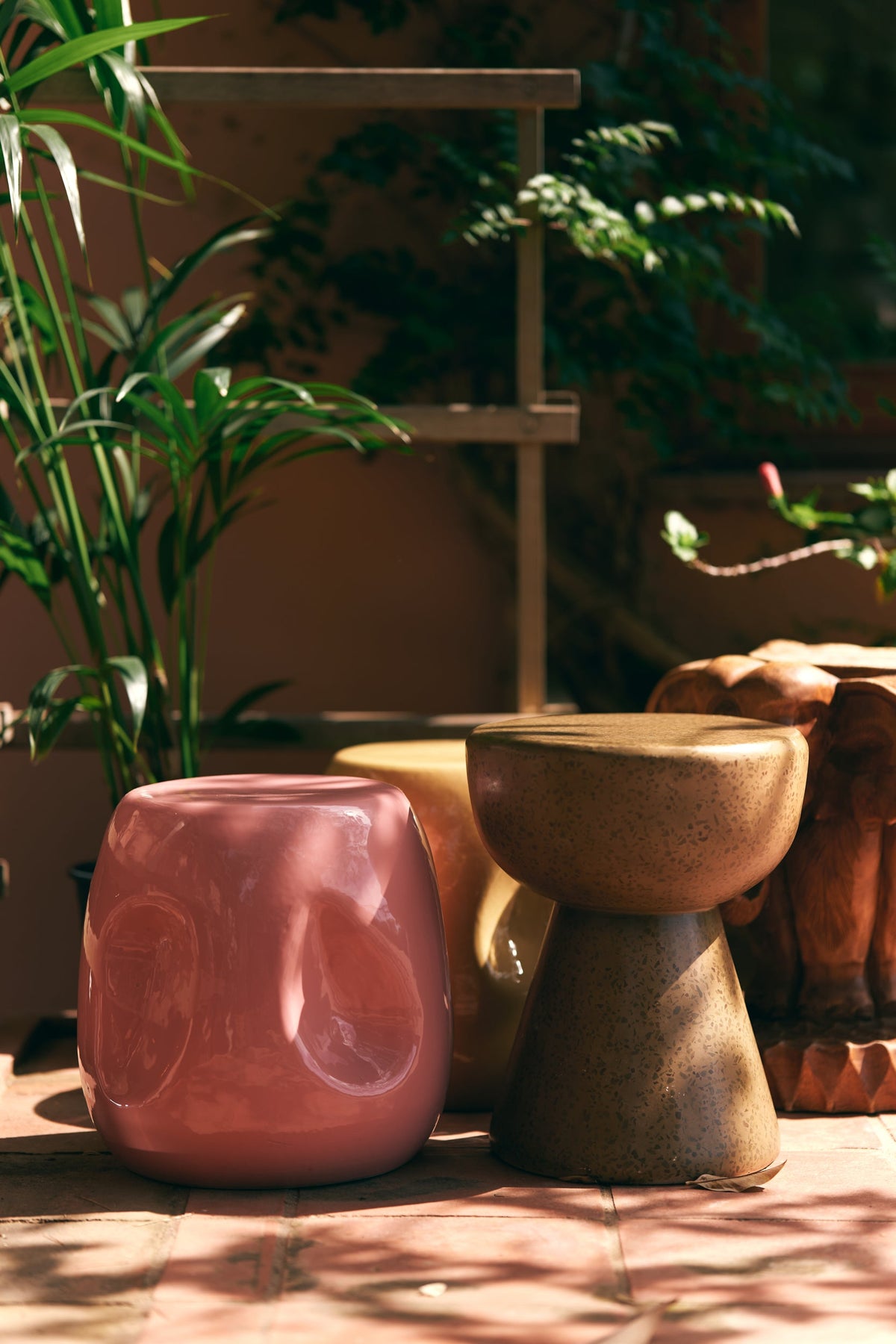 HKLIVING Currents ceramic side tables in colourful finishes for playful modern interiors
