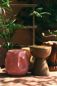 HKLIVING Currents ceramic side tables in colourful finishes for playful modern interiors