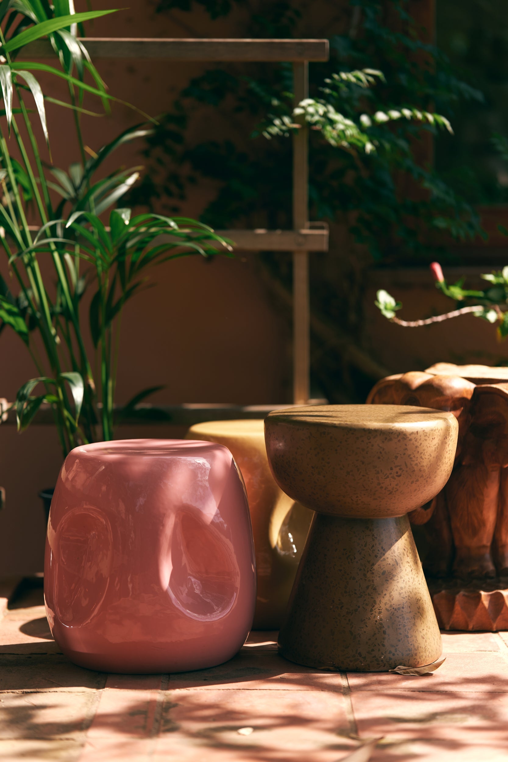 HKLIVING Currents ceramic side tables in colourful finishes for playful modern interiors