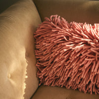 HKLIVING pink rugged woollen rectangular cushion 60x40cm, high pile shaggy texture, styled on sofa
