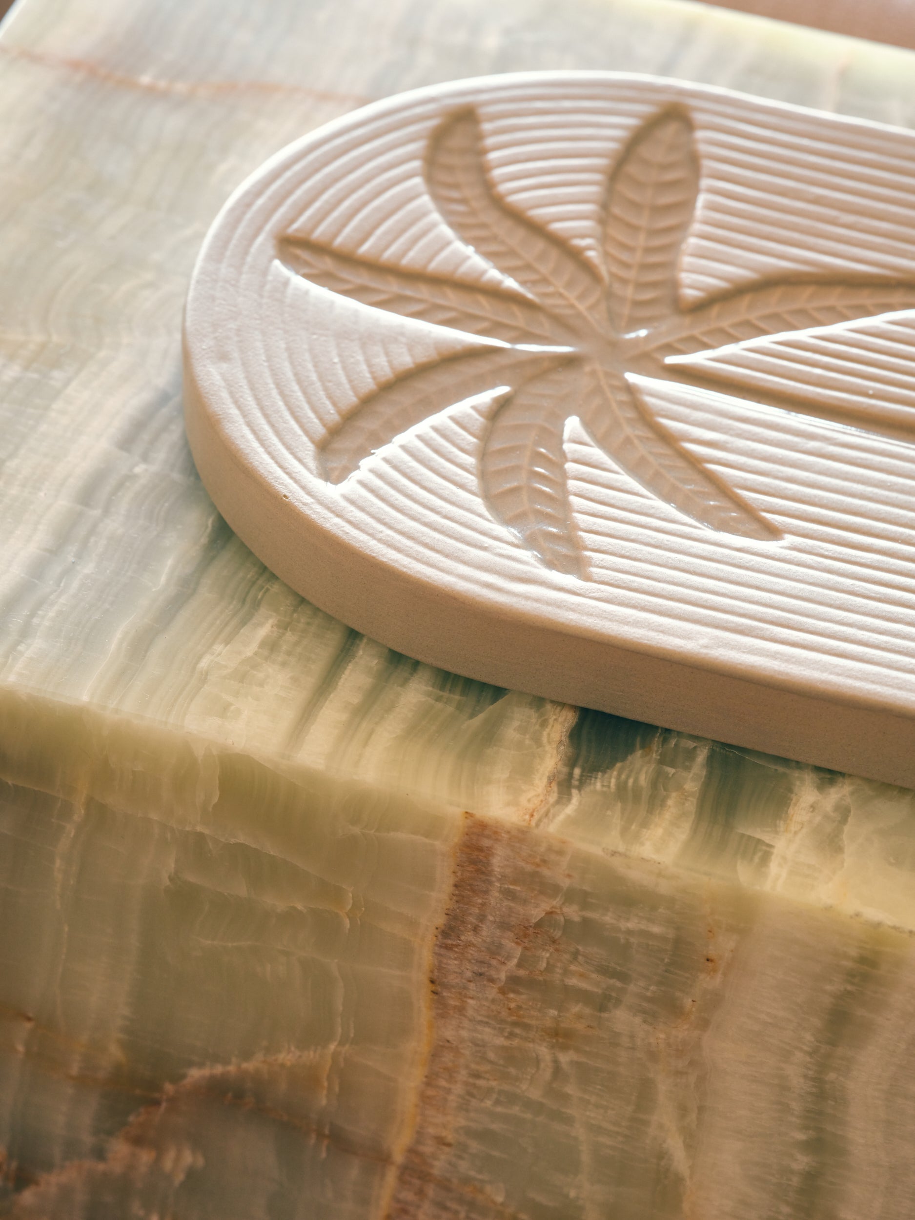 Palm, Stoneware Wall Tile, Wall Art, Cream Wall Decor from HKLIVING