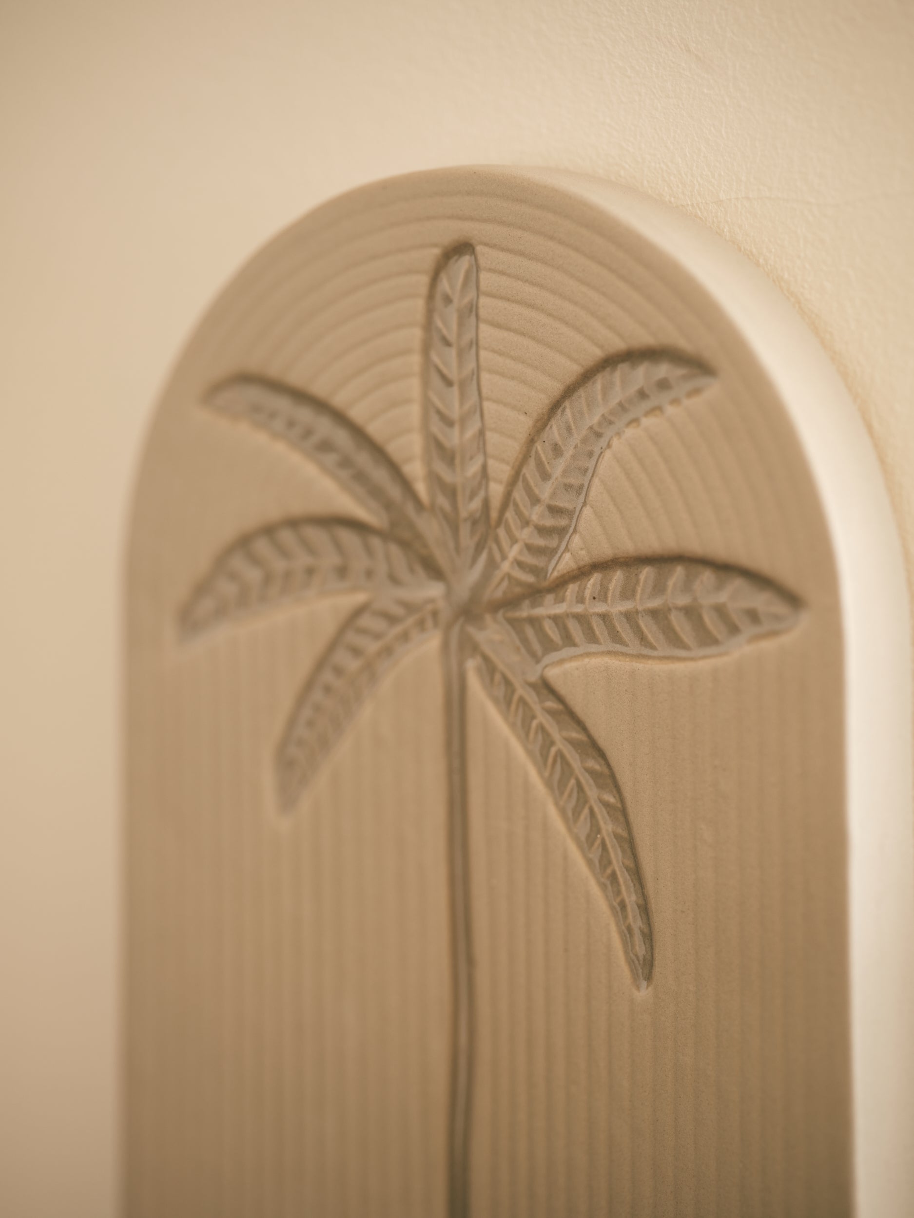 Palm, Stoneware Wall Tile, Wall Art, Cream Wall Decor from HKLIVING