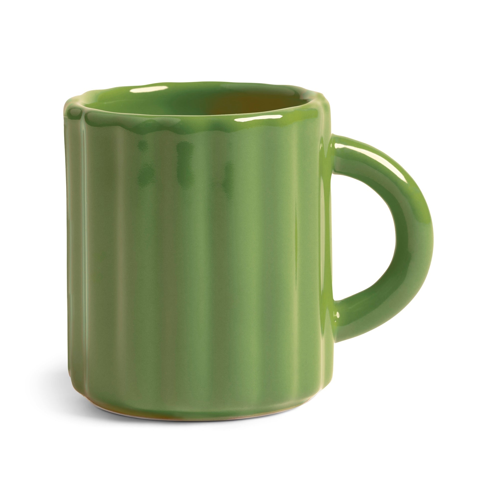 green tube espresso mug by &klevering with ridged stoneware design

