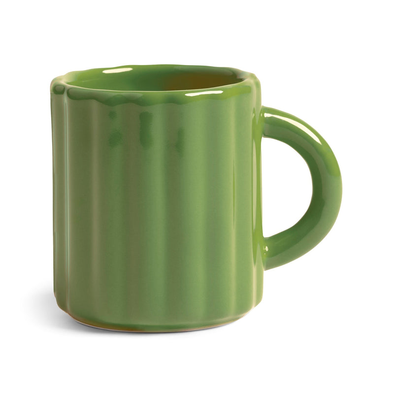 green tube espresso mug by &klevering with ridged stoneware design
