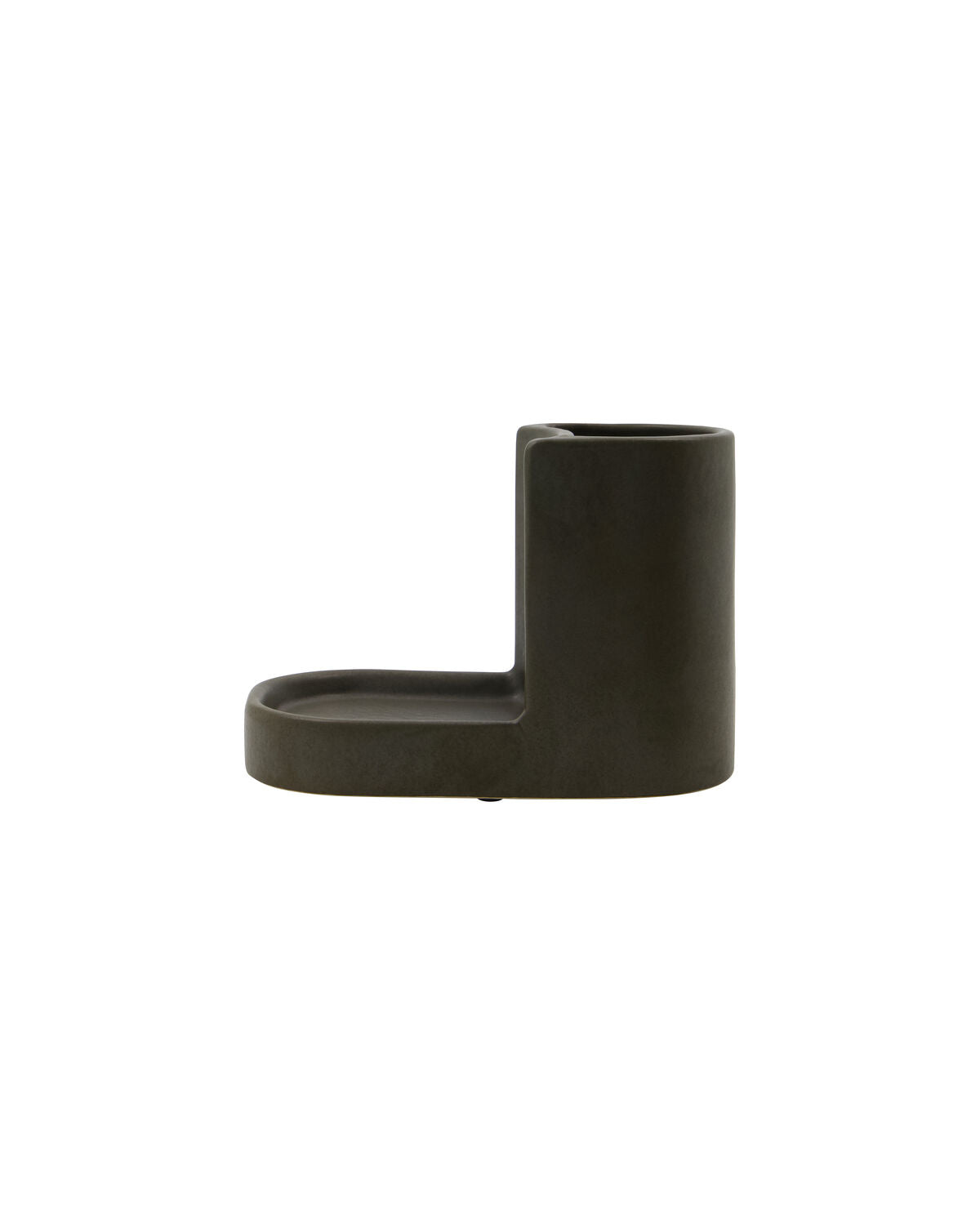 Meraki Datura brush and soap holder in dark grey, Regular size, an L-shaped caddy on a white background