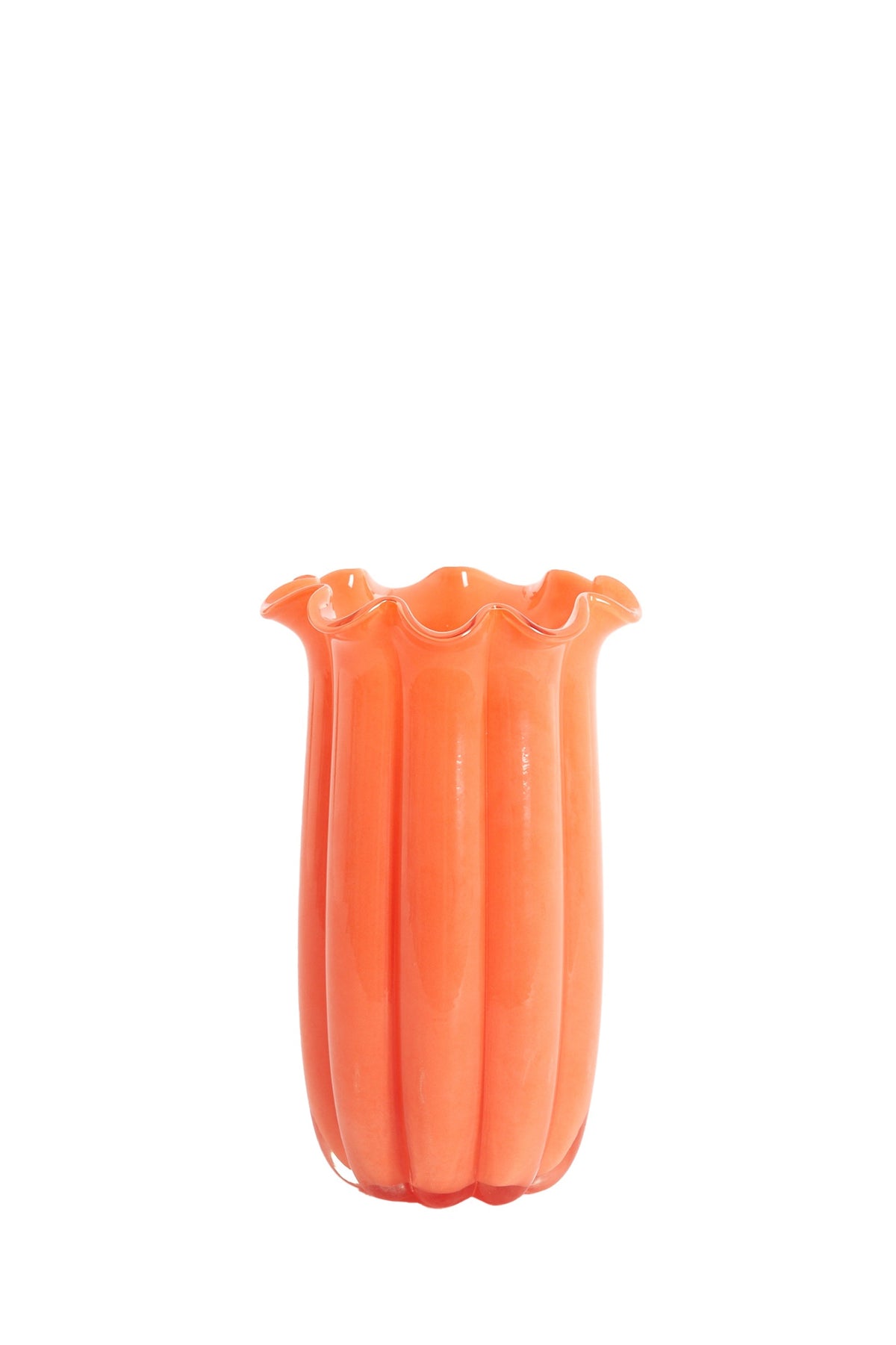 tall orange Sedona glass vase with scalloped rim by Light & Living
