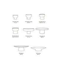 Size comparison diagram of HKLIVING's 70s ceramics footed bowl range showing relative diameters