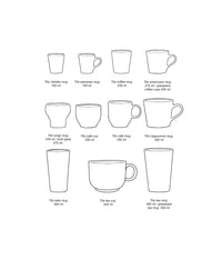 70s Ceramics mugs size comparison diagram