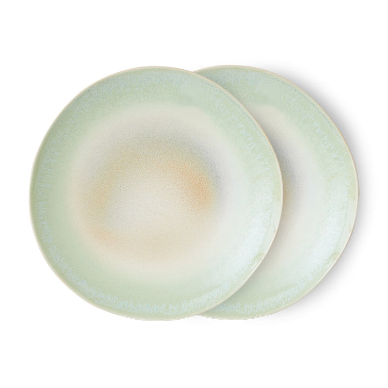 Set of two stoneware dinner plates by HKLIVING with retro green finish