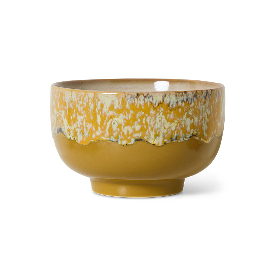 hand-finished stoneware noodle bowl highlighting sunbeam glaze texture
