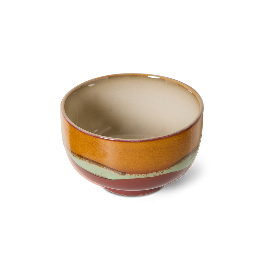 Clay noodle bowl by HKLIVING at an angle, showing the oatmeal interior