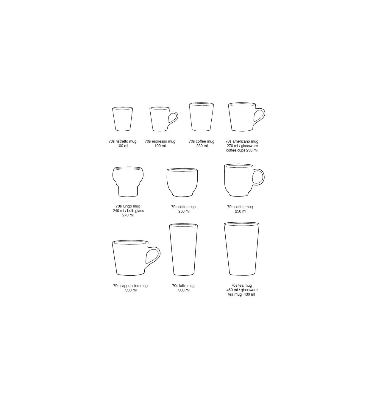 HKLIVING Cafe Cups, Lagoon Set or Individual, 70s Ceramics