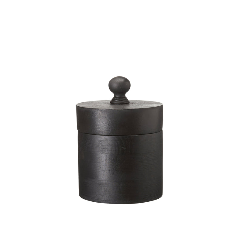 Wooden storage jar with lid in black finish by Wikholmform