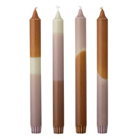 four dip dye taper candles by bloomingville in soft purple and brown tones