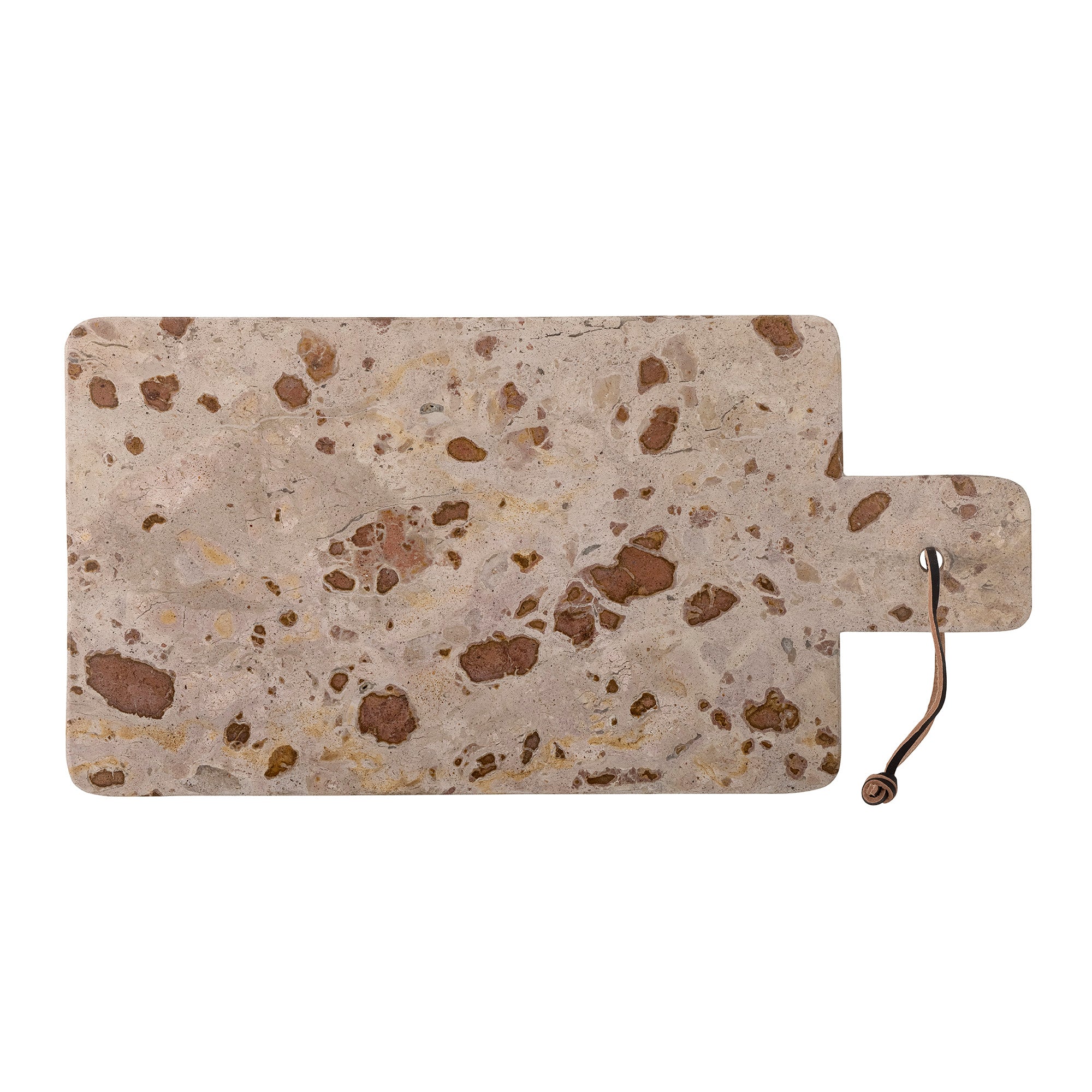 Nukaka cutting board in brown marble with rustic handle and string, 40cm
