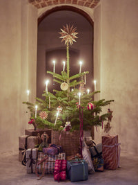 Pair of Peo wool mice ornaments styled on a Christmas tree
