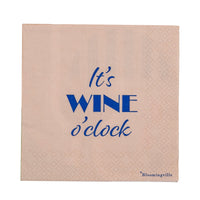 Wine napkin with “It’s Wine o’clock” in blue, FSC Mix paper, Bloomingville, pack of 20
