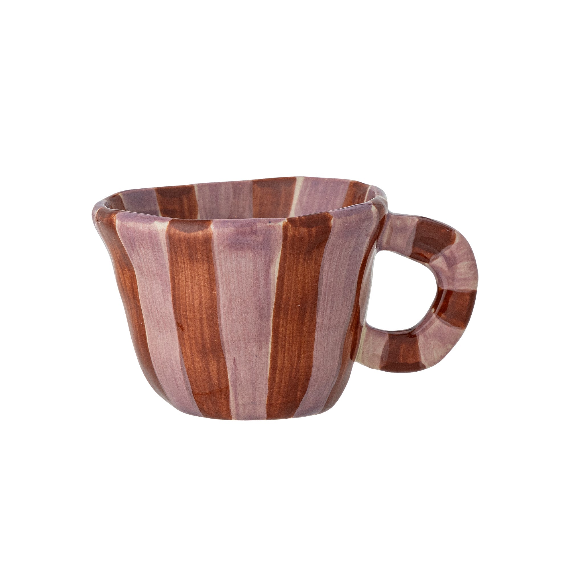 red and mauve striped nini cup by bloomingville hand-painted stoneware