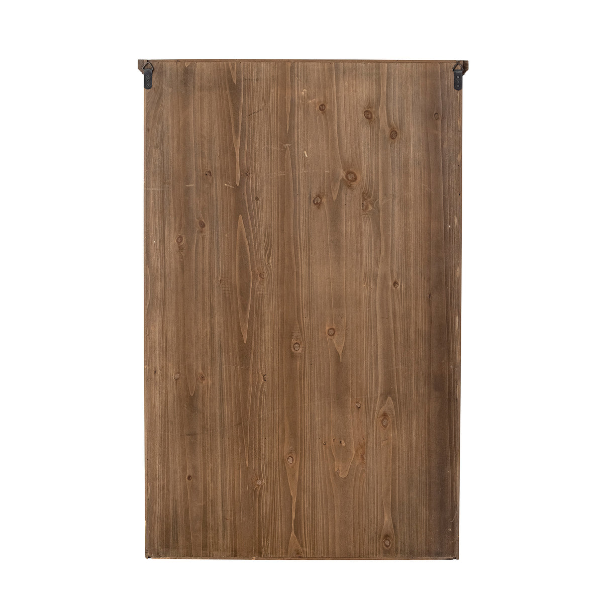 Back panel of the Hazem cabinet in plain firwood, showing the two wall safety strap fittings at the top corners