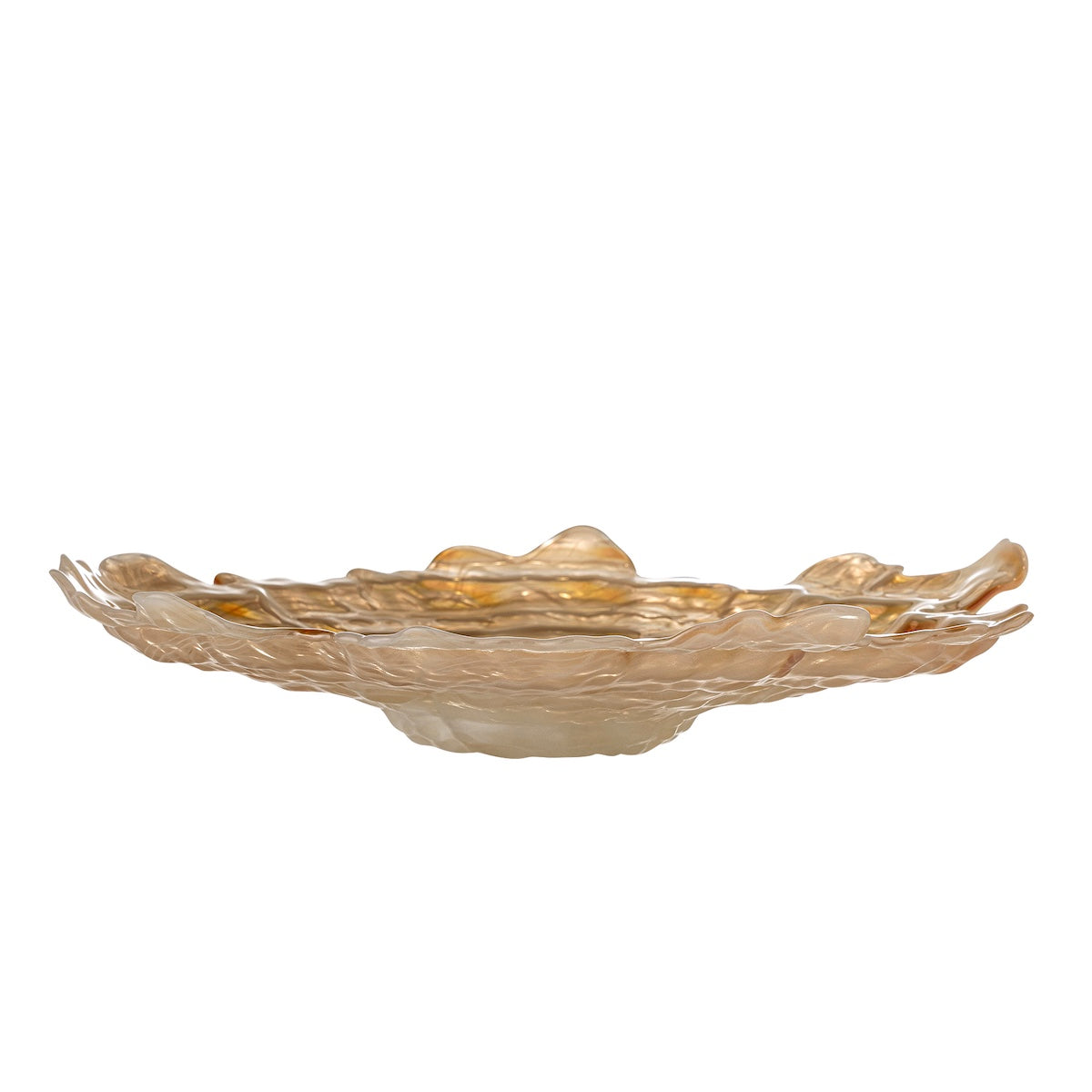 Asimi champagne gold glass bowl side view showing wavy sculptural edge