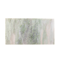 Top-down view of the Keika green marble serving board on a white background, showing its full rectangular shape and grey-green marbling