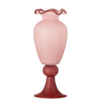 pink glass frills vase with ruffled rim and contrasting base
