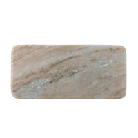 Top-down view of the Fatin polished marble pedestal showing its sand and taupe veining
