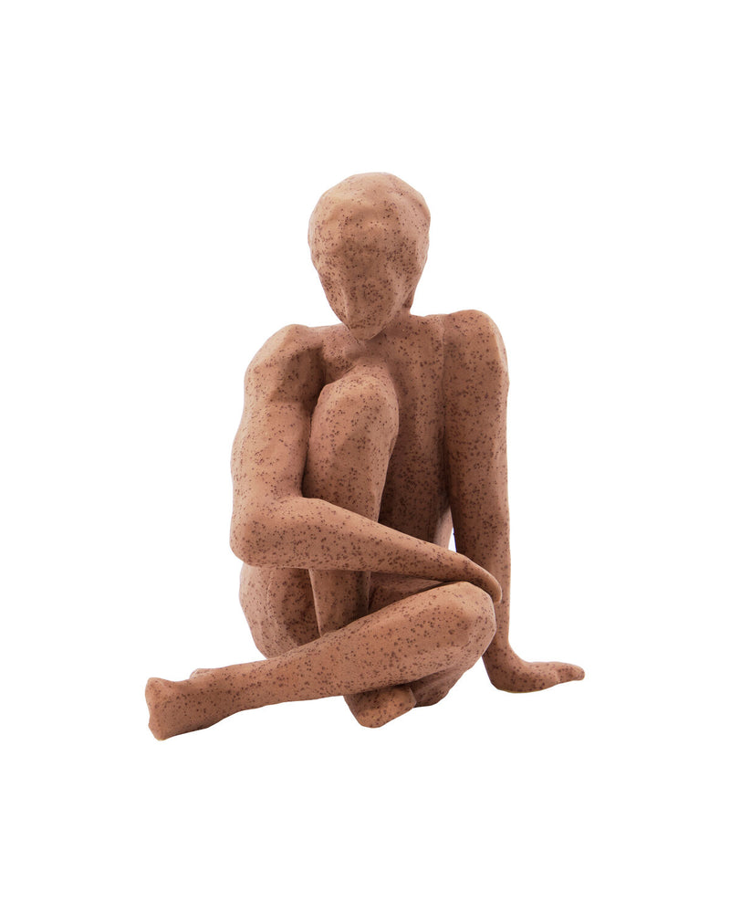 House Doctor Woman seated sculpture in warm amber brown stoneware, a handmade contemplative figurine for shelves, side tables and coffee tables