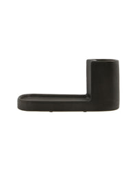 Meraki Datura brush and soap holder in dark grey stoneware, an L-shaped stepped caddy shown on a white background
