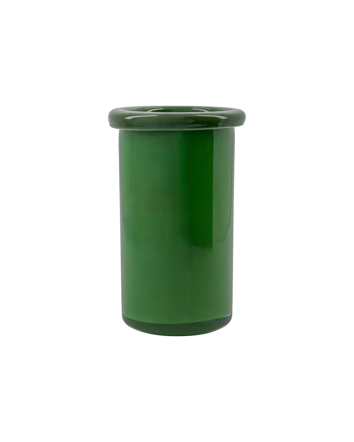 House Doctor Buck handmade glass vase in vibrant green with a thick rolled rim and solid base, a jewel-toned statement piece for any shelf or console