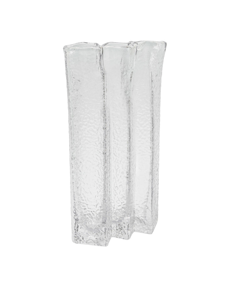 House Doctor Zuri vase in clear glass with a ruffled, fluted design, packshot on a plain background