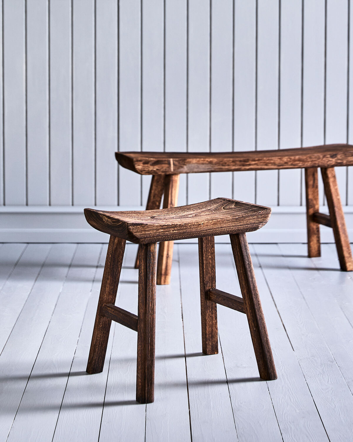 House Doctor Lane Paulownia Wood Bench & Stool – Handmade Japandi-Style Wooden Seat, Brown