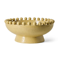Robust Ceramic Bowl in Mustard by HKLIVING – front view of pedestal bowl with beaded rim