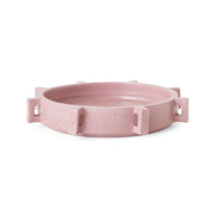 Robust Ceramic Bowl in Pink by HKLIVING – front view of broad low bowl with architectural handles