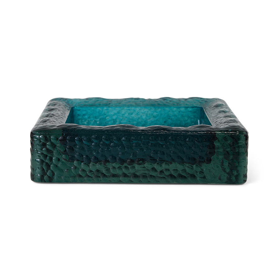 Sculptural square bowl in teal by HKLIVING, packshot